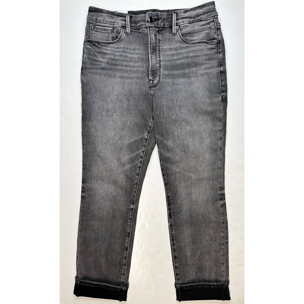 Good American Jeans Good Legs Stove Pipe 14/32 High Rise Gray Black Denim NEW